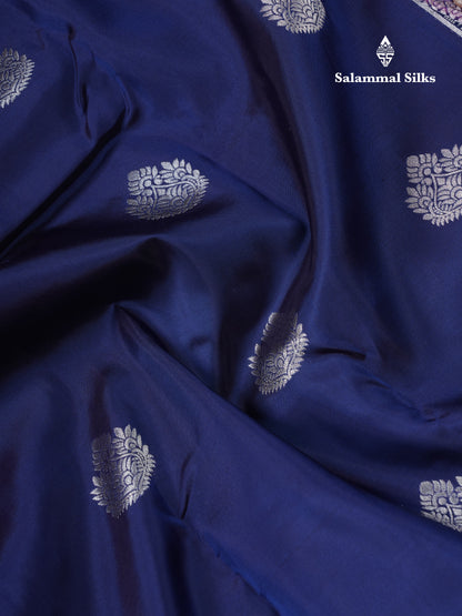 Royal Blue Puremix Silk Saree With Contrast Purple Blouse