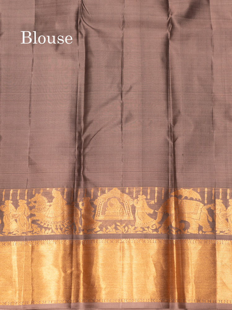 Grey Colour Plain Pure Kanjivaram Silk Saree with Pallakku Border