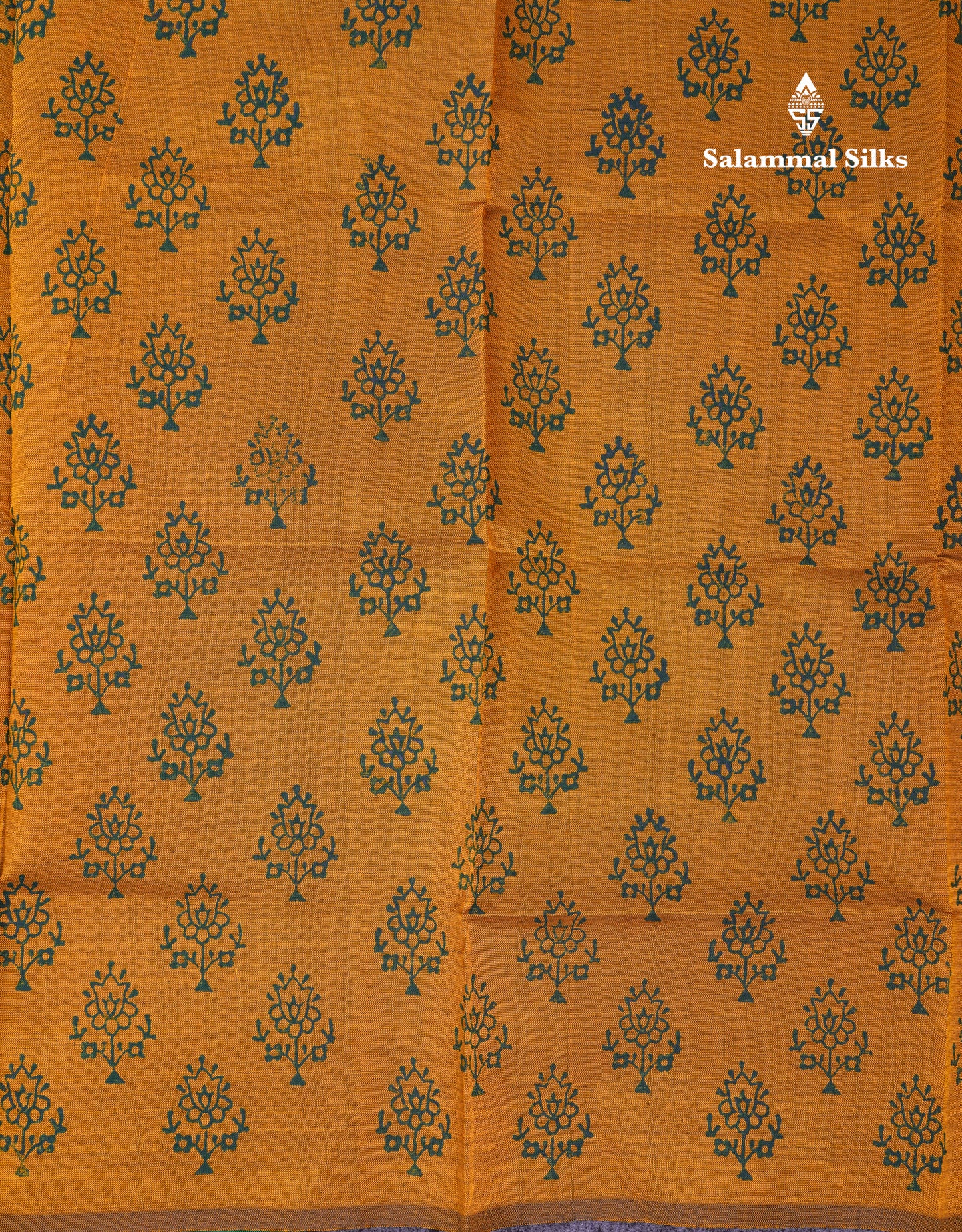 Beautiful Green South Cotton Printed Saree With Contrast Mustard Yellow Blouse
