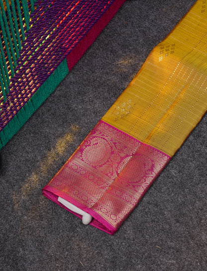 Beautiful Pure Silk Pattu Pavadai (Maroon) With Contrast Olive Mustard Yellow Blouse 18"
