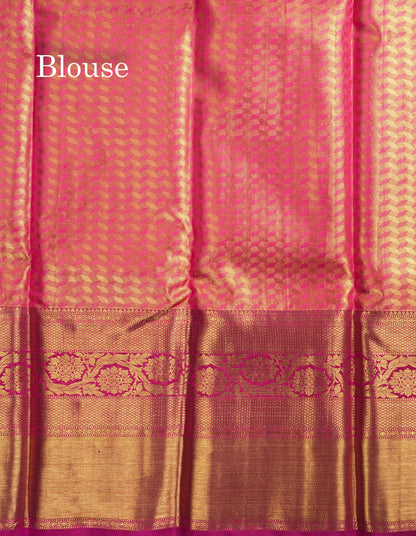Beautiful Blue Shade Tissue Bridal Pure Kanjivaram Silk Saree With Contrast Magenta Long Border