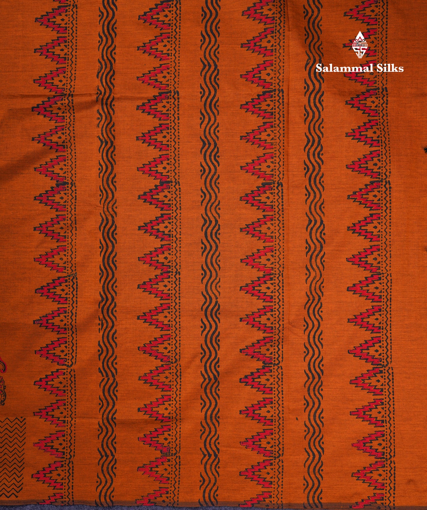 Beautiful Light Orange South Cotton Printed Saree With Contrast Black Blouse