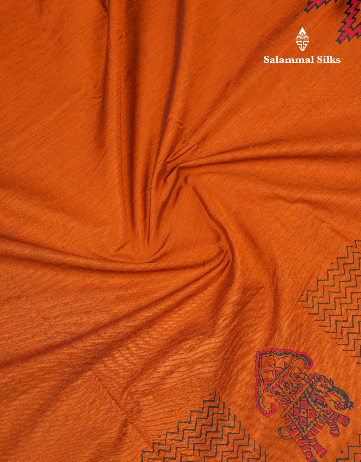 Beautiful Light Orange South Cotton Printed Saree With Contrast Black Blouse
