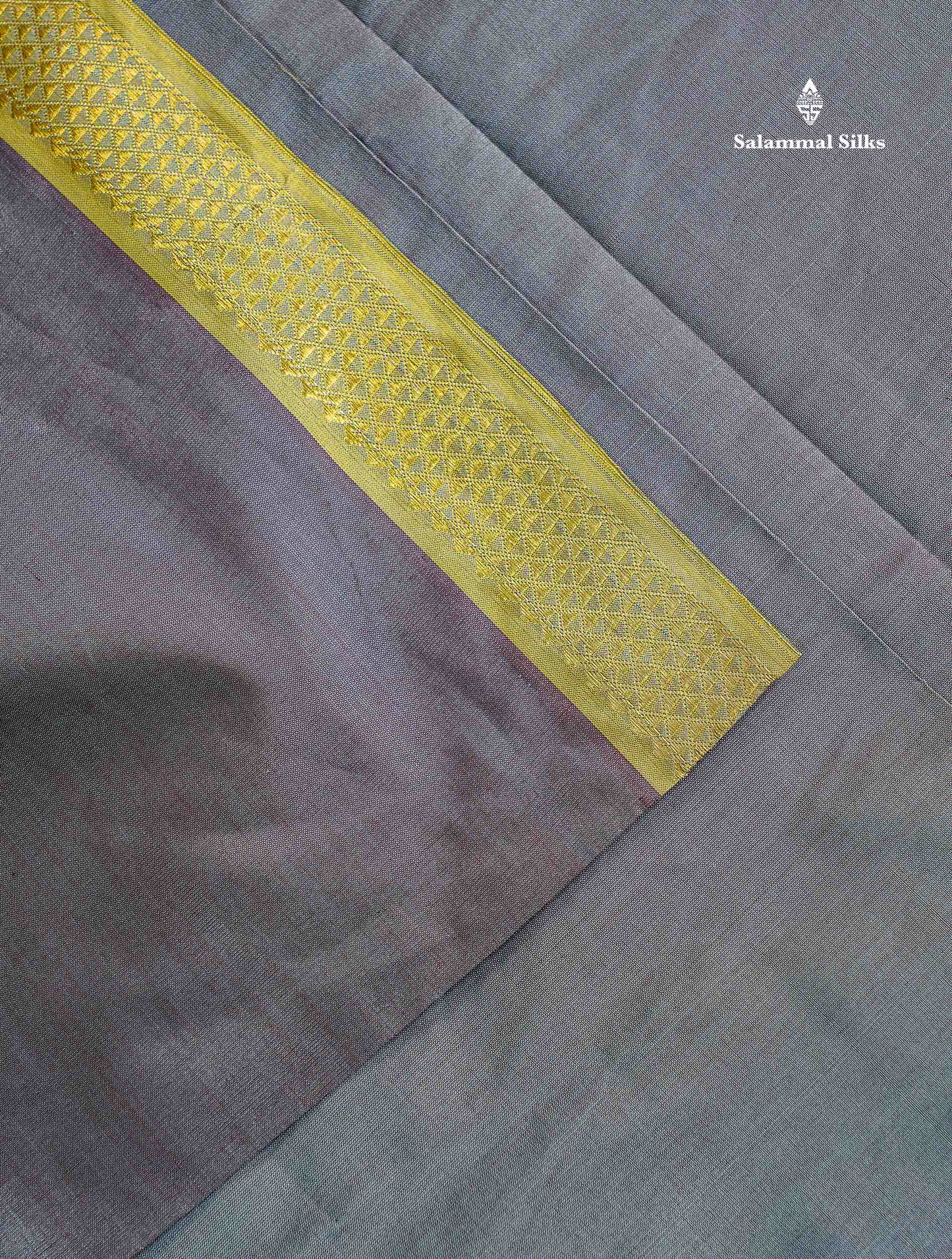 Semi Silk Cotton Saree - Dual Tone Grey Colour Body Plain With Small Border | 10 Yards