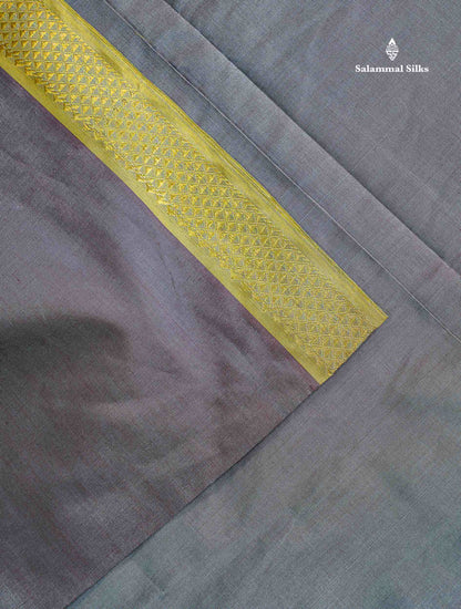 Semi Silk Cotton Saree - Dual Tone Grey Colour Body Plain With Small Border | 10 Yards