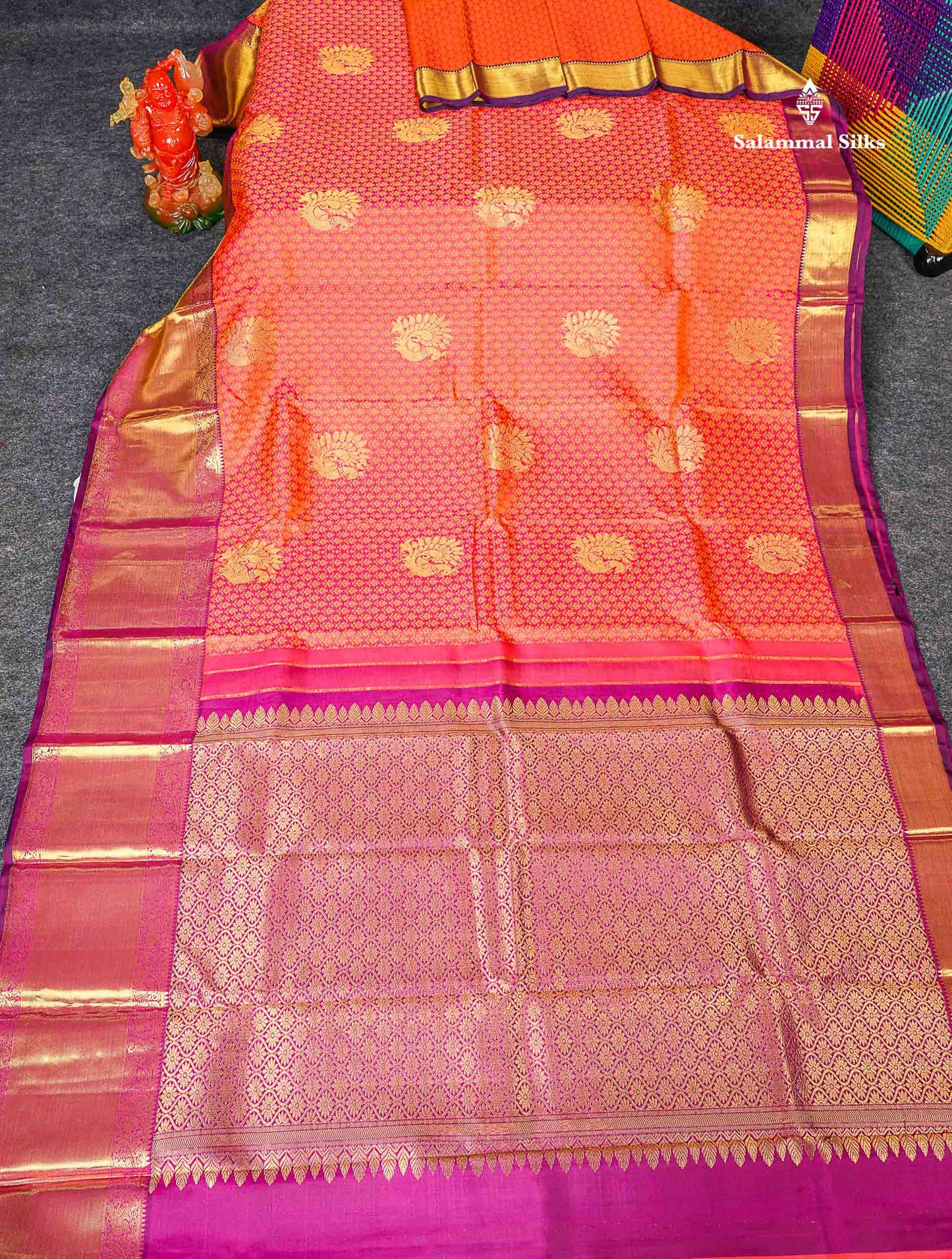 Full View Of Orange Pure Kanjivaram Silk Saree 