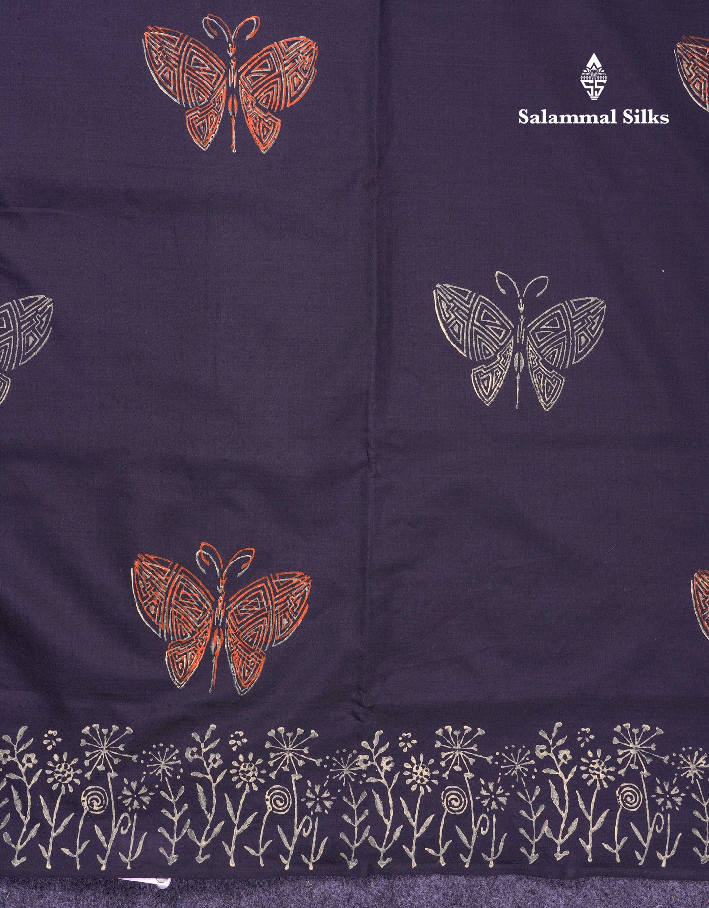 Beautiful Black South Cotton Printed Saree With Contrast Cream Sandal Blouse