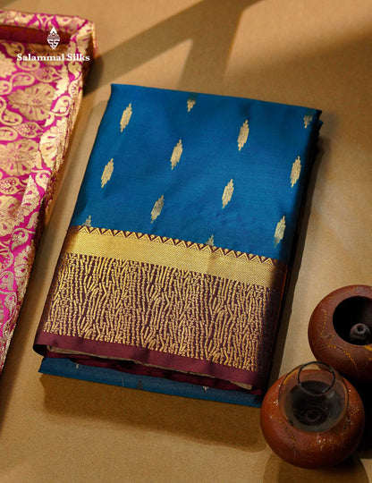 Beautiful Olive Green Malli Moggu Butta Semi Silk Saree With Contrast Dark Brown Fancy Border