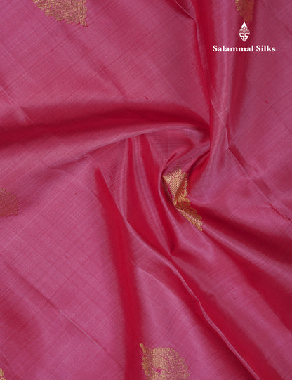 Beautiful Onion Pink Pure Kanjivaram Silk Saree With Contrast Maroon Traditional Temple Border