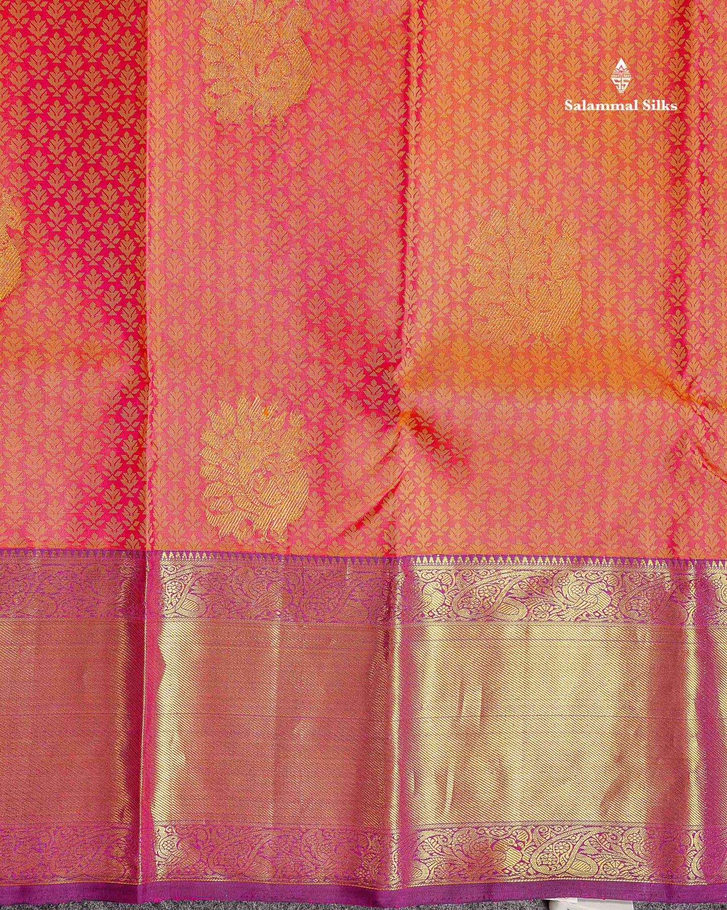 Magenta Traditional Border Of Orange Pure Kanjivaram Silk Saree 