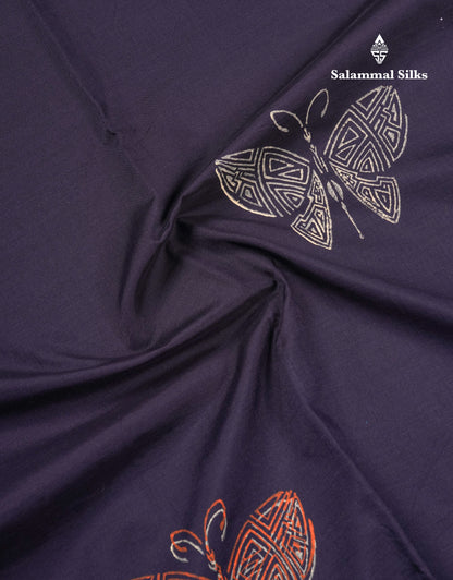 Beautiful Black South Cotton Printed Saree With Contrast Cream Sandal Blouse