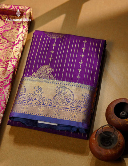 Beautiful Dark Maroon Zari Lines With Butta Semi Silk Saree With Contrast Bottle Green Traditional Border
