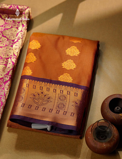 Beautiful Rust Orange Semi Silk Saree With Contrast Brown Traditional Border