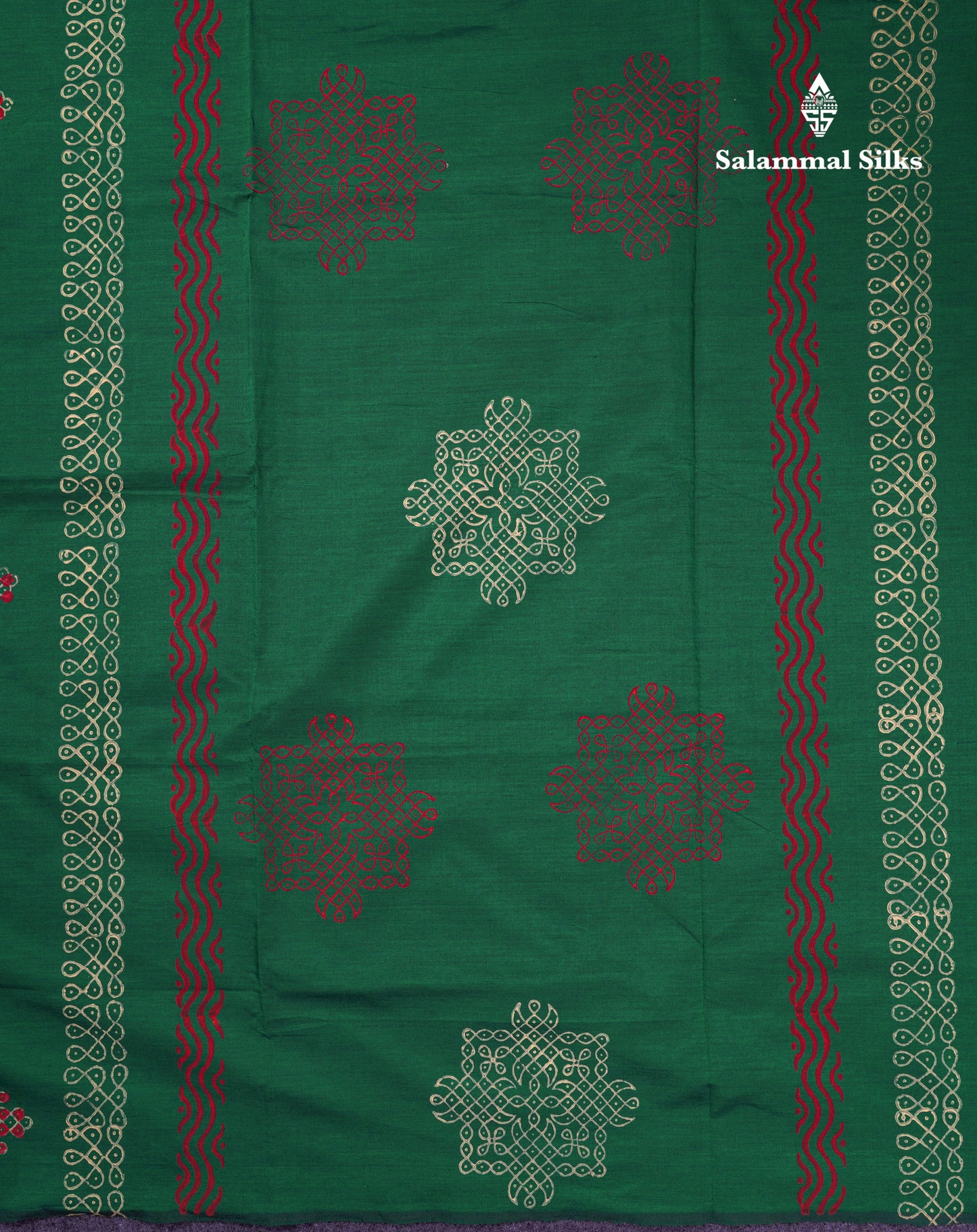 Beautiful Bottle Green South Cotton Printed Saree With Contrast Cream Sandal Blouse