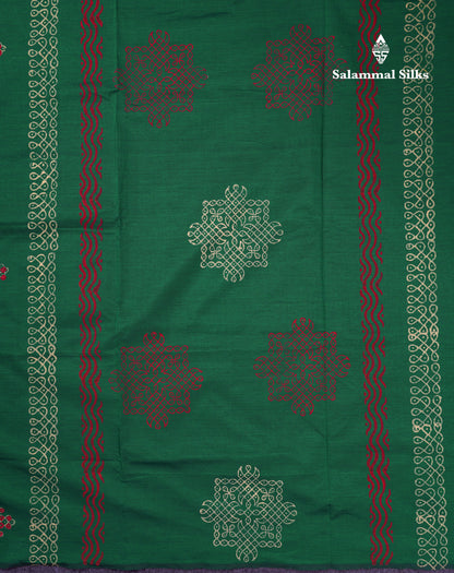 Beautiful Bottle Green South Cotton Printed Saree With Contrast Cream Sandal Blouse