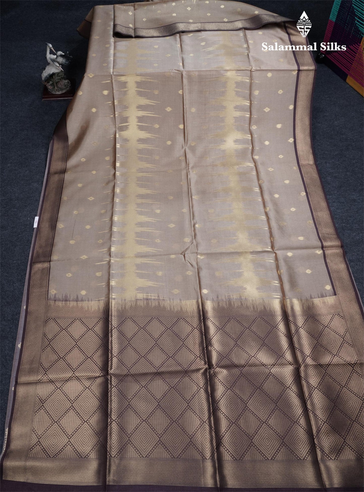 Light Chocolate Semi Tussar Silk Saree With Contrast Lavender Border