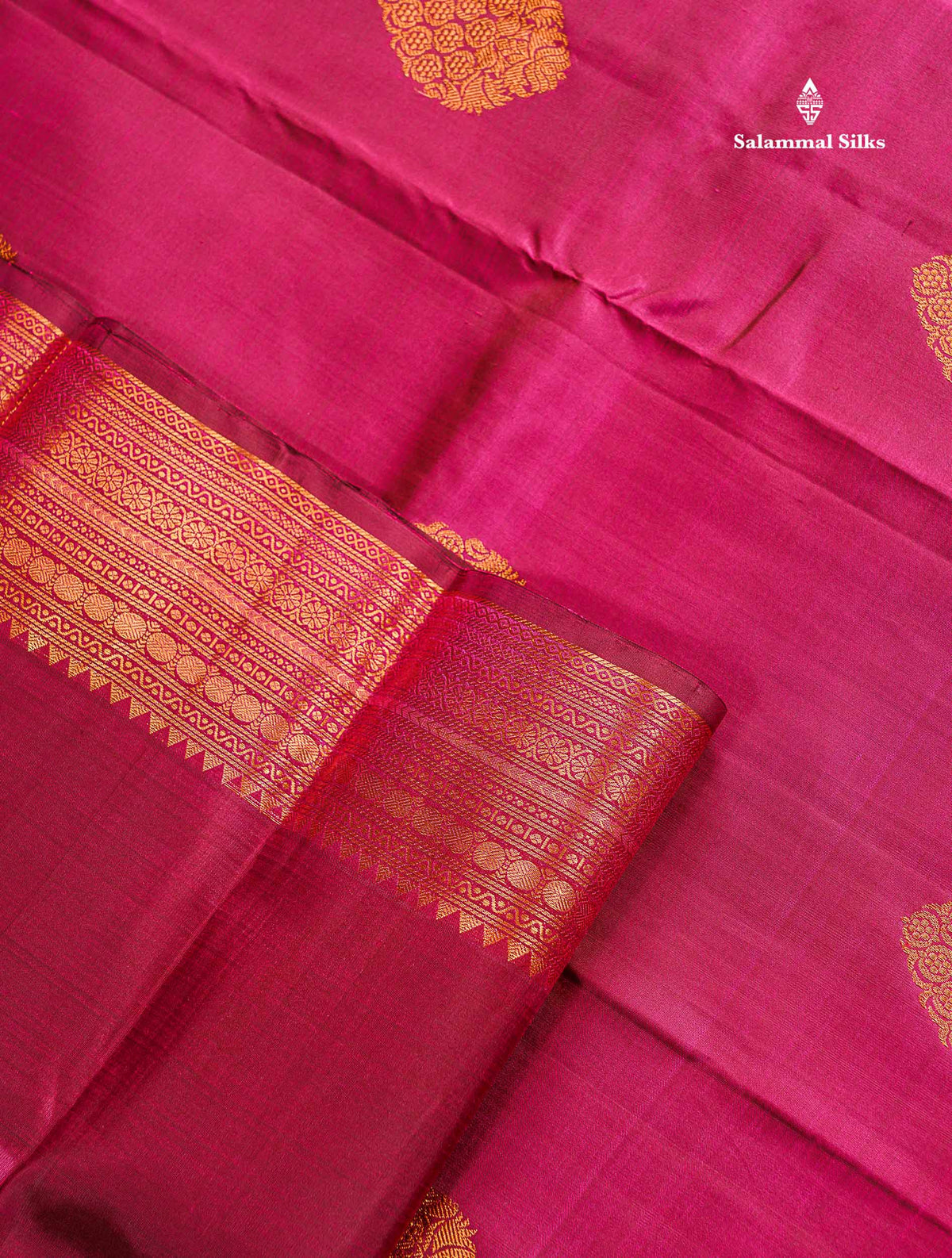 Beautiful Dual Tone Magenta Pure Kanjivaram Silk Saree With Traditional Evening Morning Border
