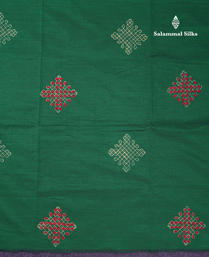 Beautiful Bottle Green South Cotton Printed Saree With Contrast Cream Sandal Blouse
