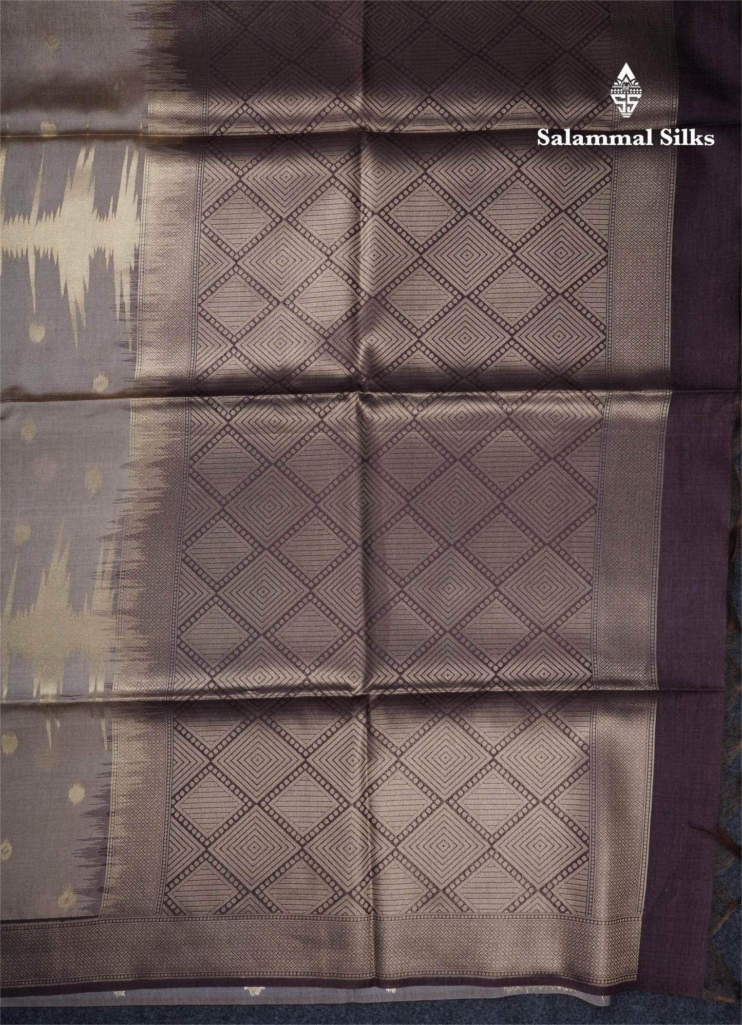 Light Chocolate Semi Tussar Silk Saree With Contrast Lavender Border