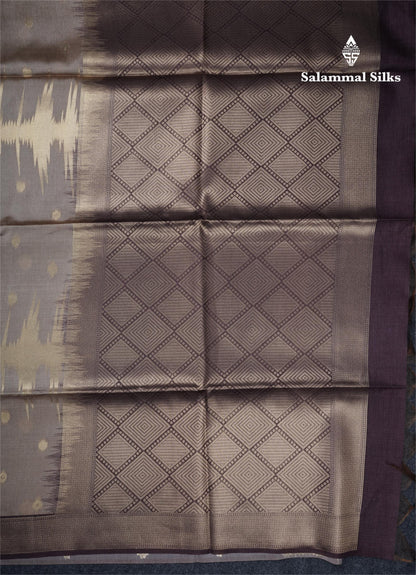 Light Chocolate Semi Tussar Silk Saree With Contrast Lavender Border