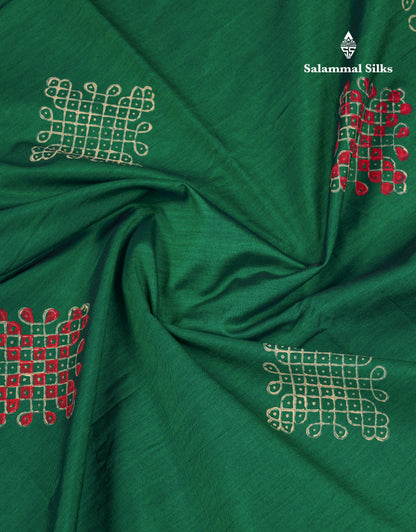 Beautiful Bottle Green South Cotton Printed Saree With Contrast Cream Sandal Blouse