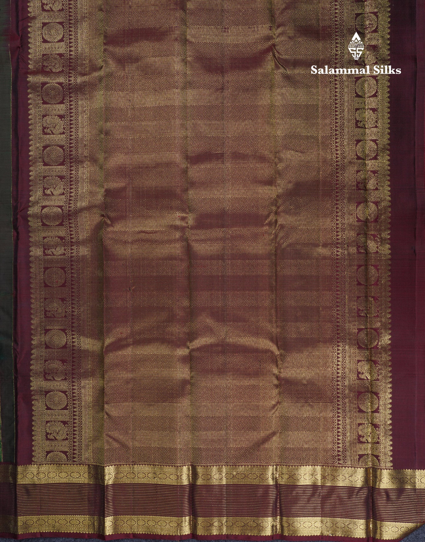 Beautiful Bottle Green Vaira Oosi Lines With Butta Pure Kanjivaram Silk Saree With Contrast Dark Brown Traditional Evening Morning Border