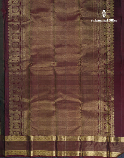 Beautiful Bottle Green Vaira Oosi Lines With Butta Pure Kanjivaram Silk Saree With Contrast Dark Brown Traditional Evening Morning Border