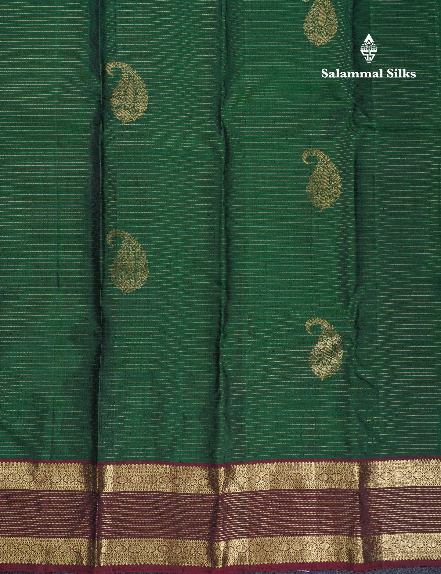 Beautiful Bottle Green Vaira Oosi Lines With Butta Pure Kanjivaram Silk Saree With Contrast Dark Brown Traditional Evening Morning Border