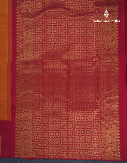 Beautiful Dual Tone Mustard Yellow Pure Kanjivaram Silk Saree With Contrast Maroon Traditional Evening Morning Border