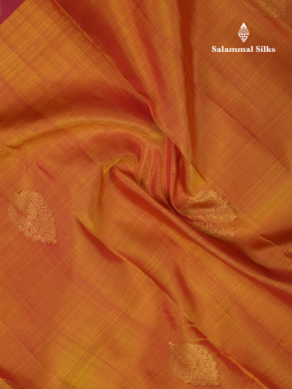 Beautiful Dual Tone Mustard Yellow Pure Kanjivaram Silk Saree With Contrast Maroon Traditional Evening Morning Border