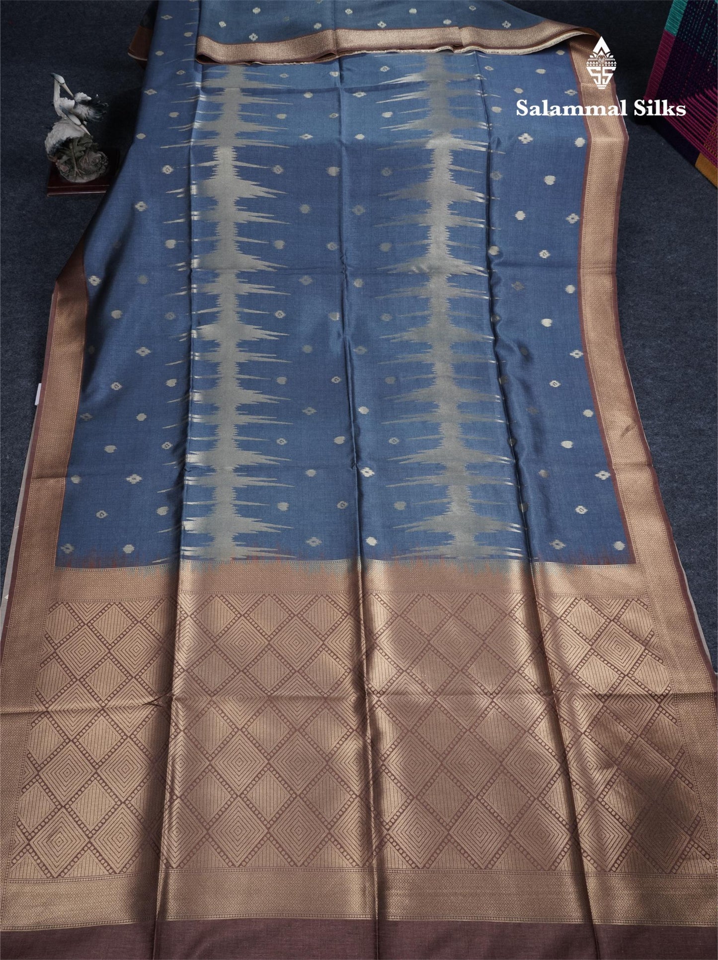Light Chocolate Semi Tussar Silk Saree With Contrast Lavender Border