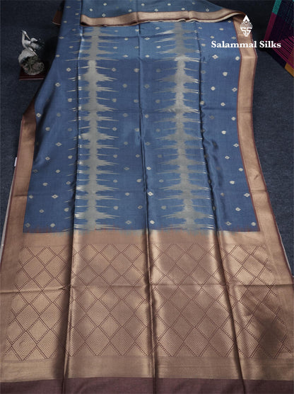 Light Chocolate Semi Tussar Silk Saree With Contrast Lavender Border