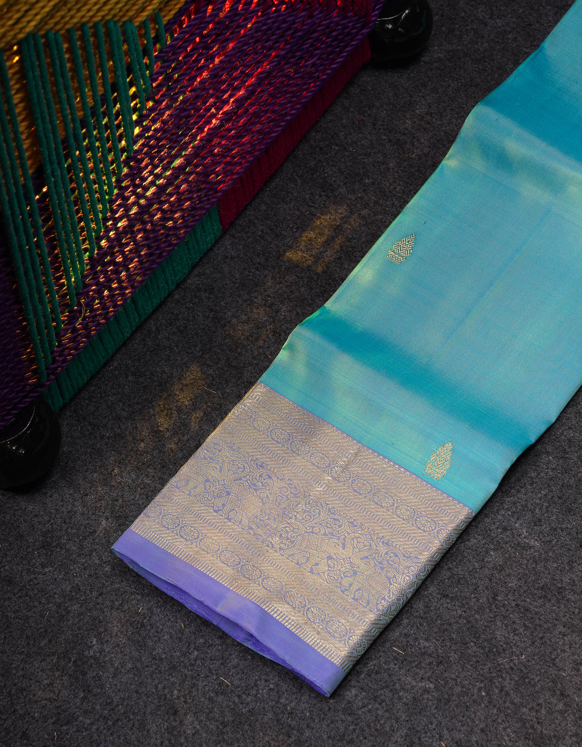Beautiful Pure Silk Pattu Pavadai (Sapphire Blue) With Contrast Violet Blouse 27"