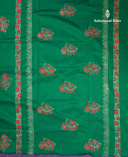 Beautiful Green South Cotton Printed Saree With Contrast Cream Sandal Blouse