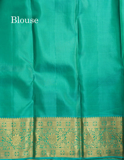 Parrot Green Bridal Pure Kanjivaram Silk Saree With Contrast Sea Green Border