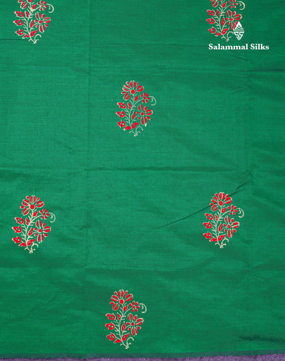 Beautiful Green South Cotton Printed Saree With Contrast Cream Sandal Blouse