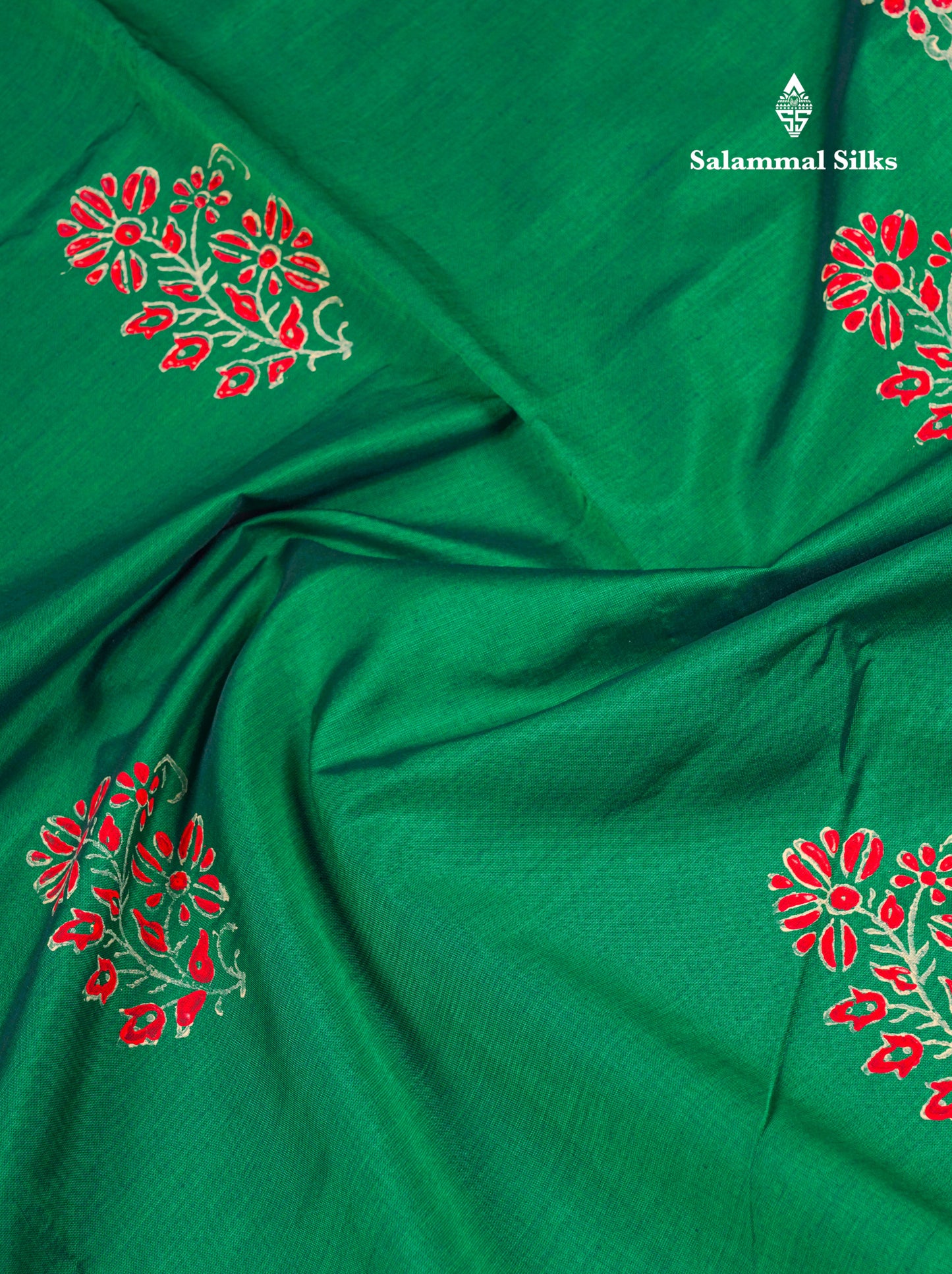 Beautiful Green South Cotton Printed Saree With Contrast Cream Sandal Blouse