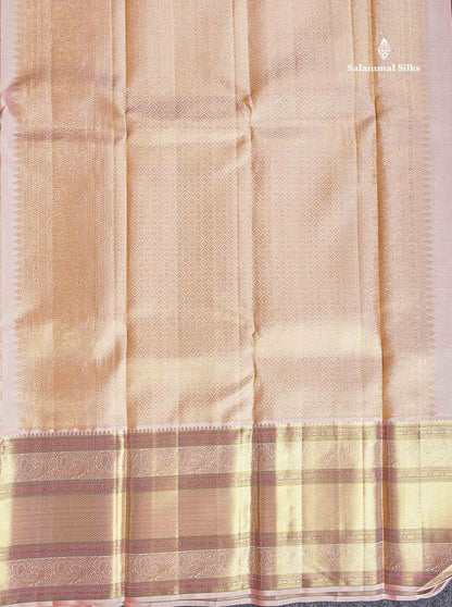 Korvai Beautiful Magenta Pure Kanjivaram Silk Saree With Contrast Dark Peach Traditional Evening Morning Border