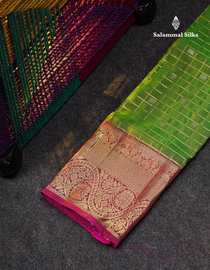 Beautiful Pure Silk Pattu Pavadai Small Checks (Dark Maroon) With Pink Blouse 27"