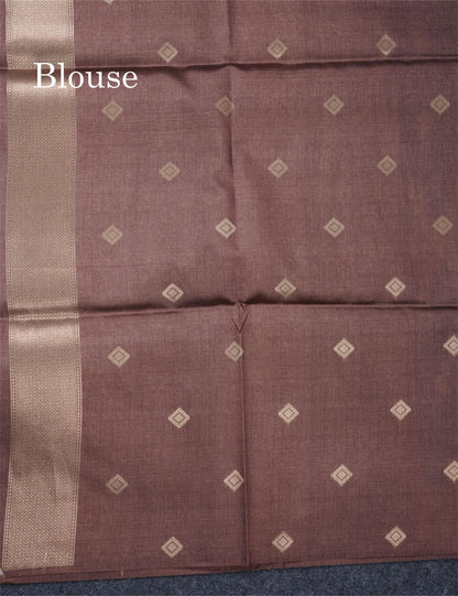 Light Chocolate Semi Tussar Silk Saree With Contrast Lavender Border