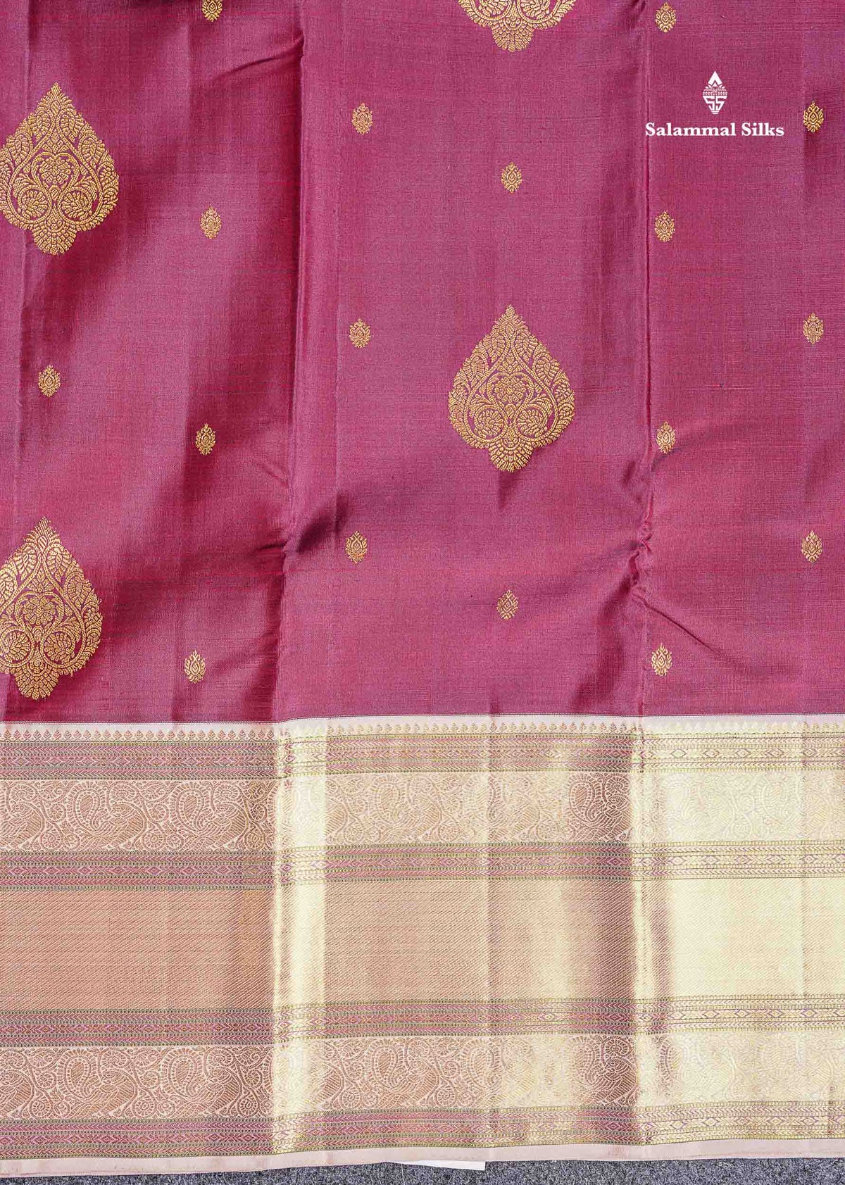 Korvai Beautiful Magenta Pure Kanjivaram Silk Saree With Contrast Dark Peach Traditional Evening Morning Border