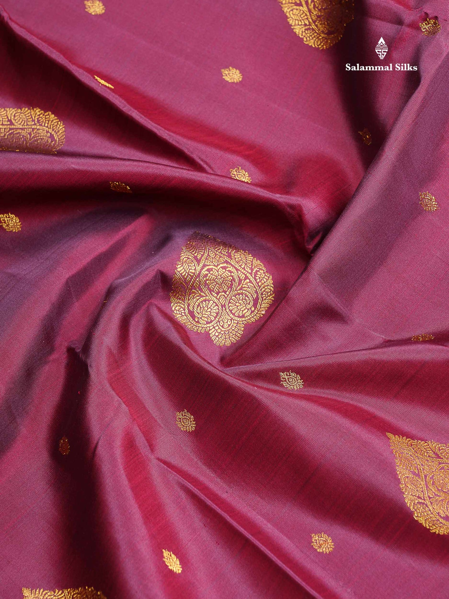 Korvai Beautiful Magenta Pure Kanjivaram Silk Saree With Contrast Dark Peach Traditional Evening Morning Border
