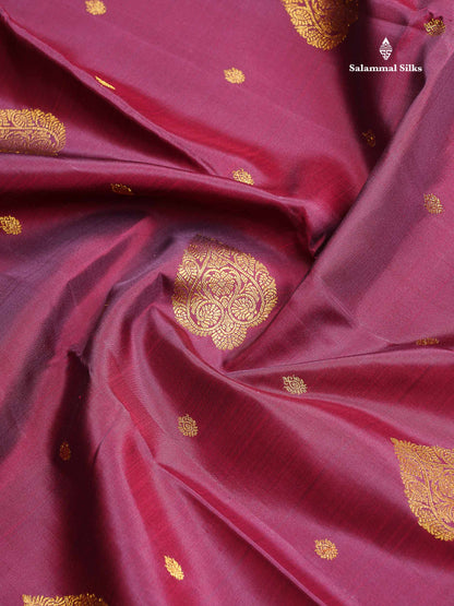 Korvai Beautiful Magenta Pure Kanjivaram Silk Saree With Contrast Dark Peach Traditional Evening Morning Border
