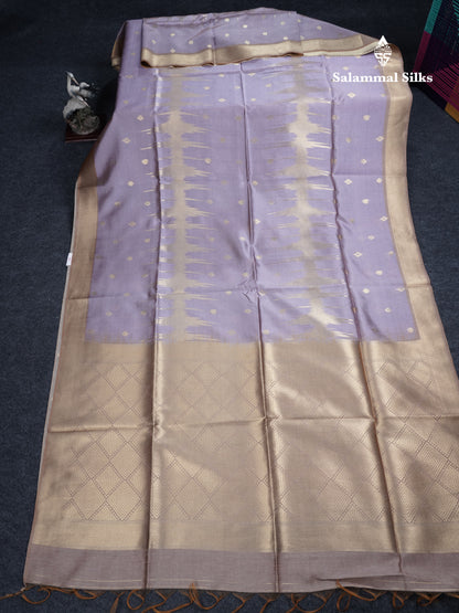 Light Chocolate Semi Tussar Silk Saree With Contrast Lavender Border