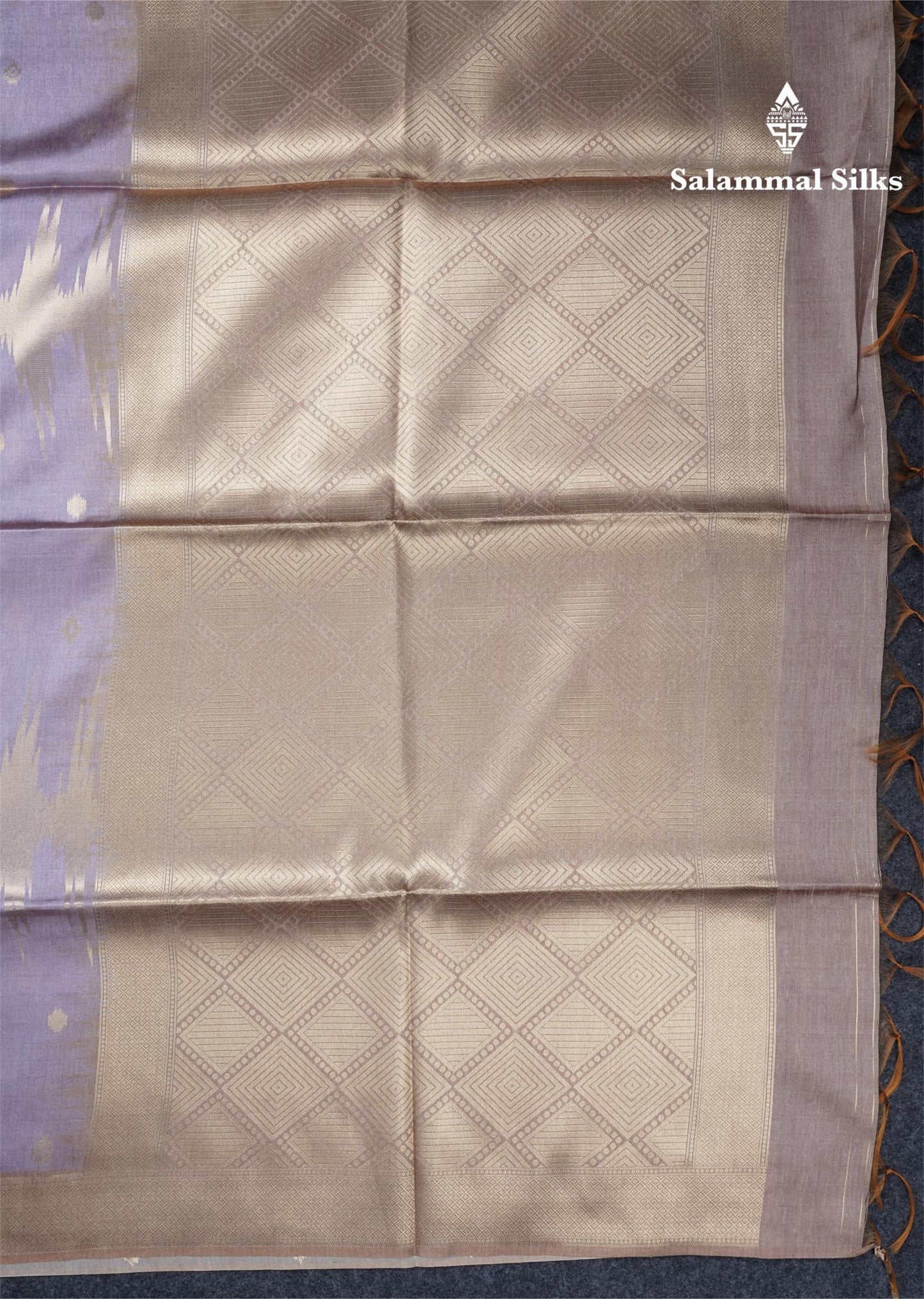 Light Chocolate Semi Tussar Silk Saree With Contrast Lavender Border