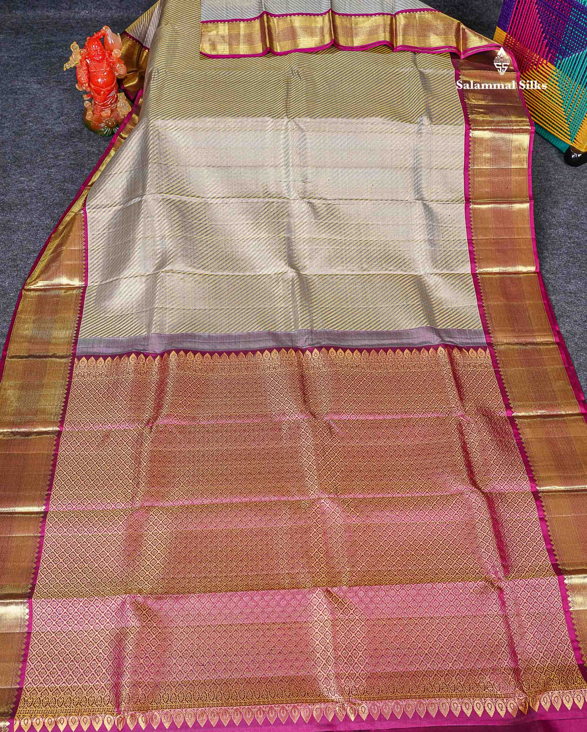 Full View Of Light Grey Pure Kanjivaram Silk Saree 