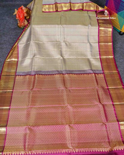 Full View Of Light Grey Pure Kanjivaram Silk Saree 