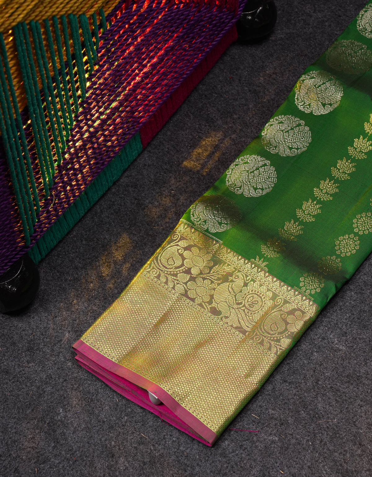 Beautiful Pure Silk Pattu Pavadai (Bottle Green) With Contrast Magenta Pink Blouse 27"