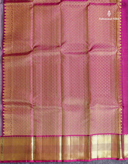 Pallu Of Light Grey Pure Kanjivaram Silk Saree 