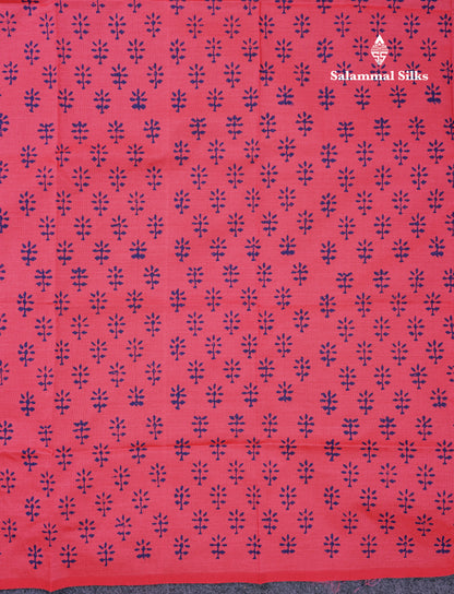 Beautiful Dual Tone Violet South Cotton Printed Saree With Contrast Dark Peach Blouse